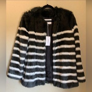 Frame Black and White Faux-shearling Jacket Coat